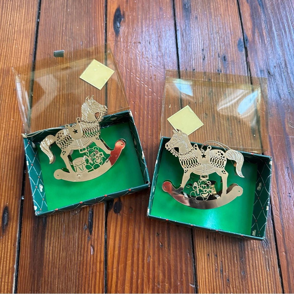 Set of 2 NWT Vintage 80s Enesco Lucy & Me Brass Hanging Ornaments